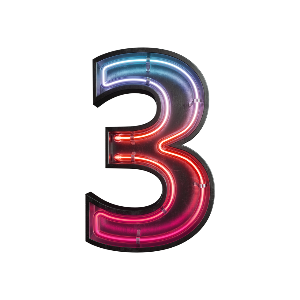 Number 3, Alphabet made from Neon Light png