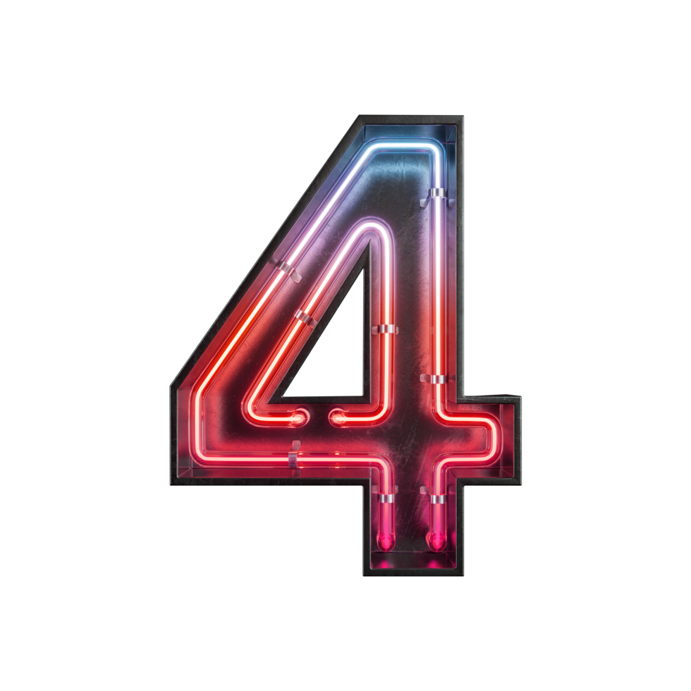 Number 4, Alphabet made from Neon Light png