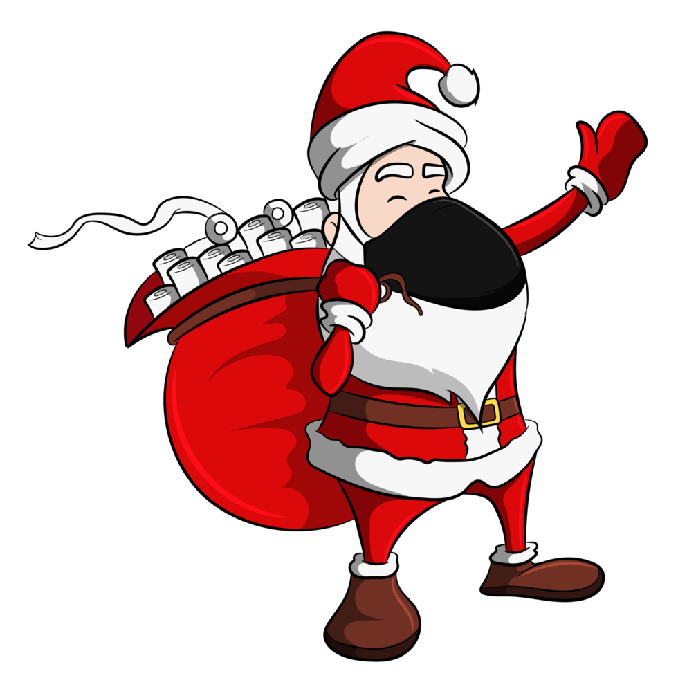 Weihnachtsthema Weihnachtsmann trägt Maske und hält Toilettenpapier png