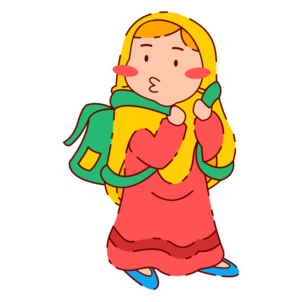 Cute Girl Wearing Hijab and Holding Backpack png