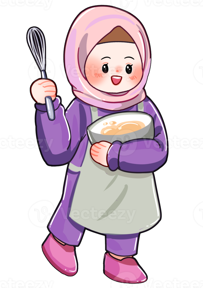 hijab personaje cocina comida ilustración png