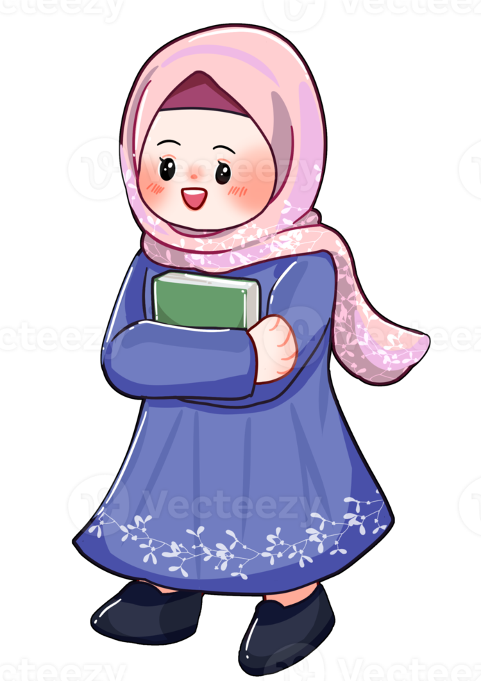 personagem hijab traz ilustração de livro png
