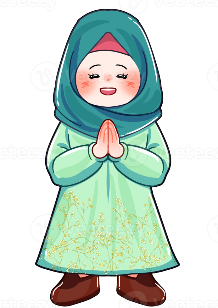 illustration de salutation de caractère hijab png
