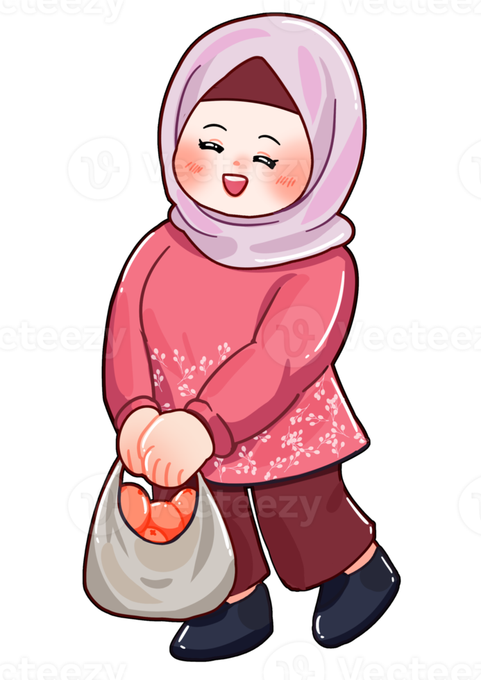hijab karaktär ger frukt illustration png