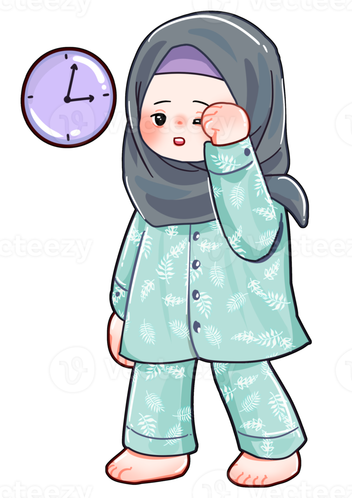 Hijab Character Wakes up Illustration png
