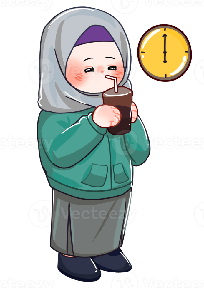 Hijab Character Breaks Fasting Illustration png