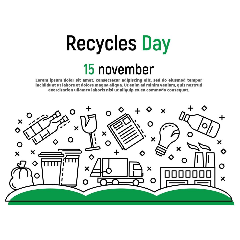 November recycles day concept background, outline style vector