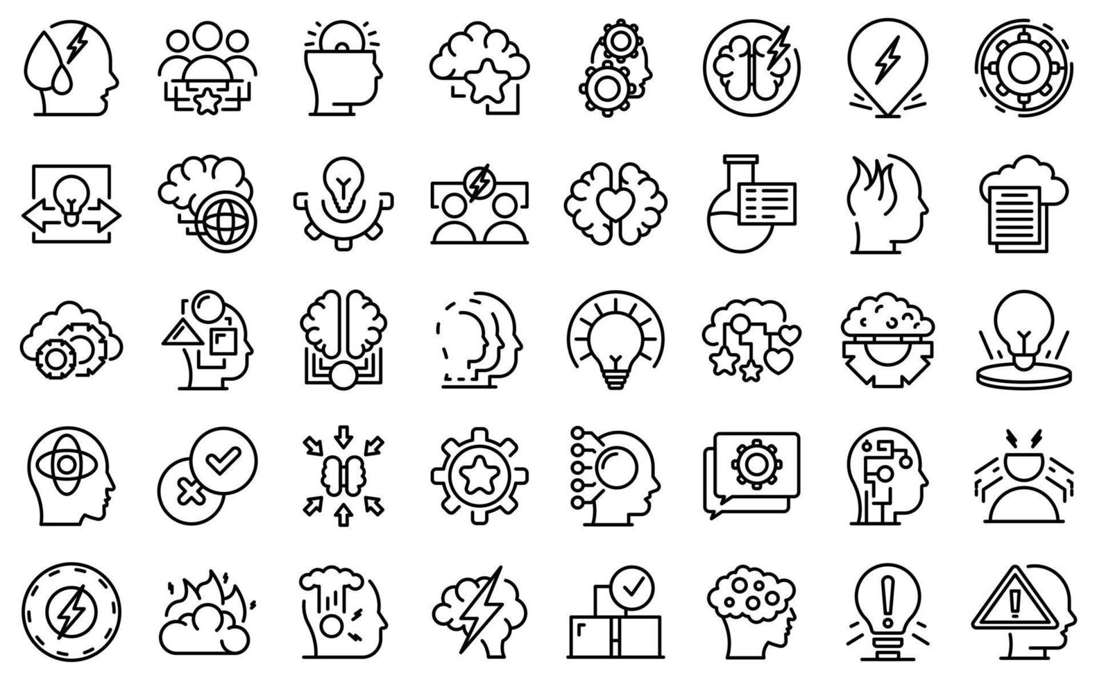 Critical thinking icons set outline vector. Think brain vector