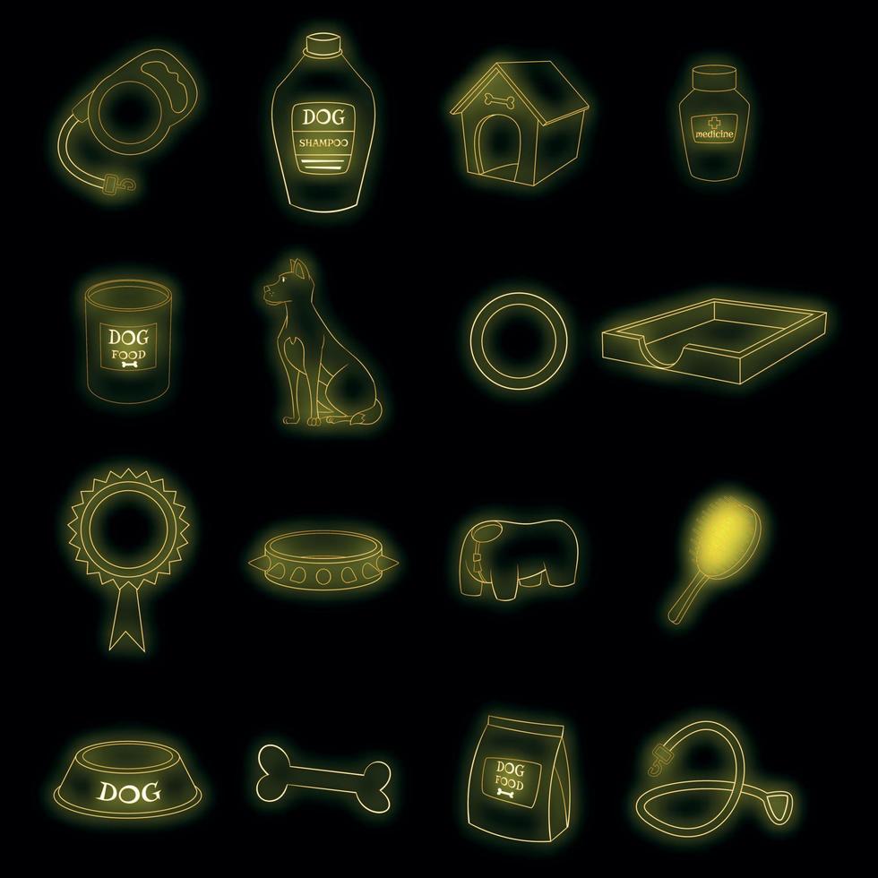 Dog care icons set vector neon