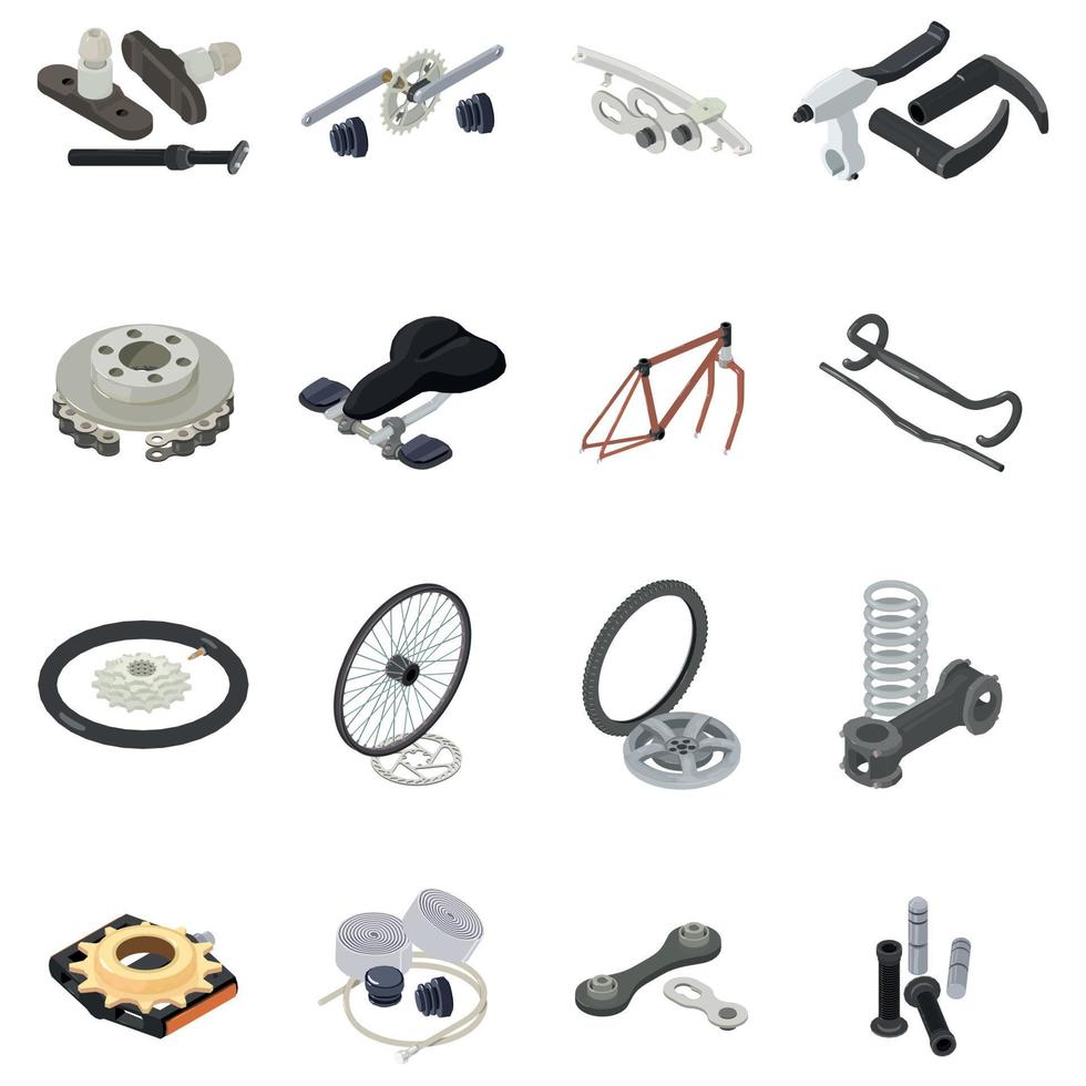 Bicycle part icons set, isometric style vector