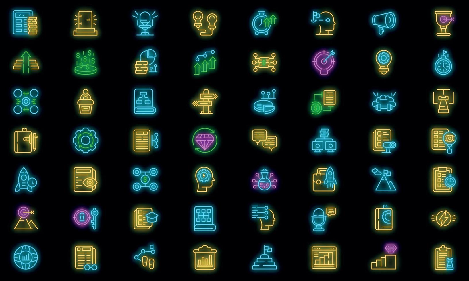 Realization icons set vector neon