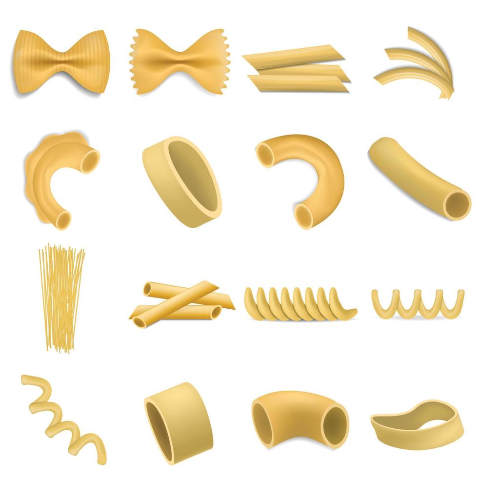 conjunto de maquetas de penne de pasta fusilli, estilo realista vector