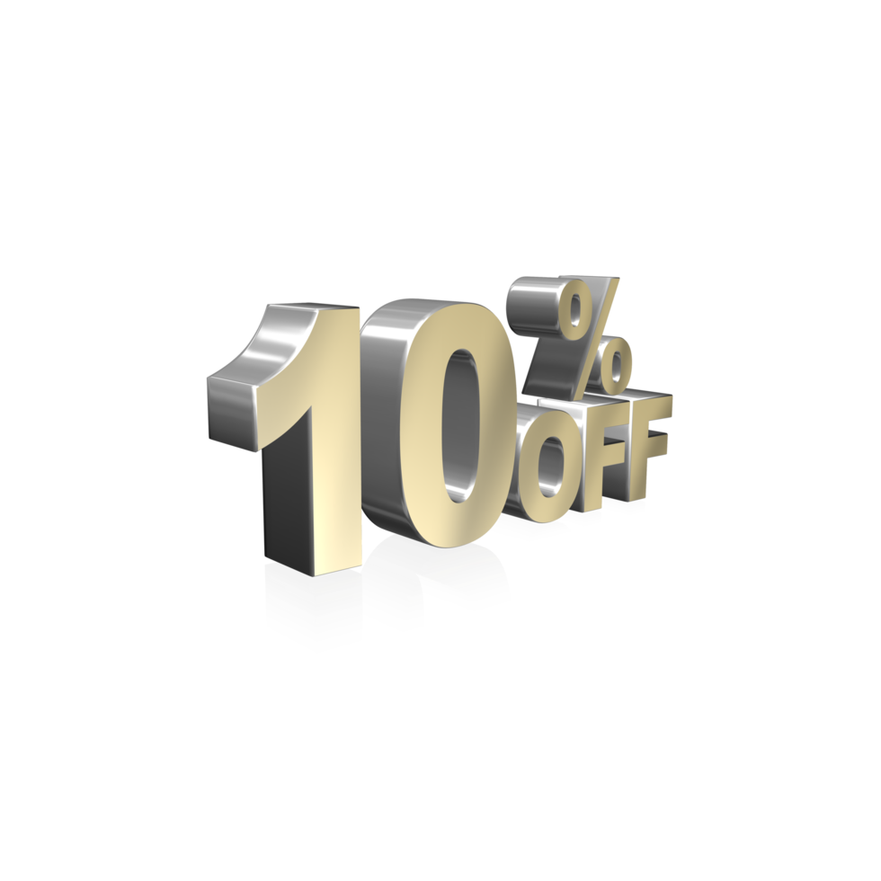 10 Percent Off Sale. 3D Metallic Text Illustration png