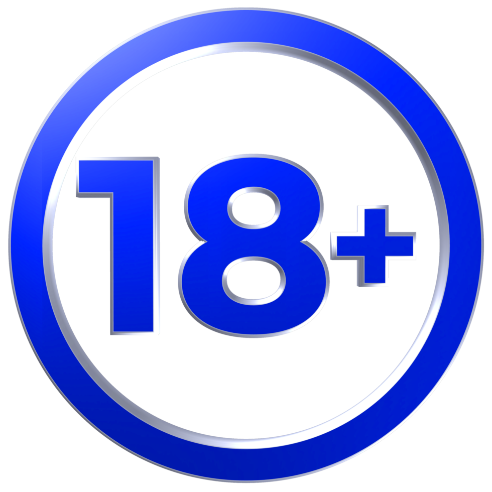 18 e oltre. 18 più segno icona di avviso. 18 e superiori segnale di restrizione. illustrazione del segno 3d png