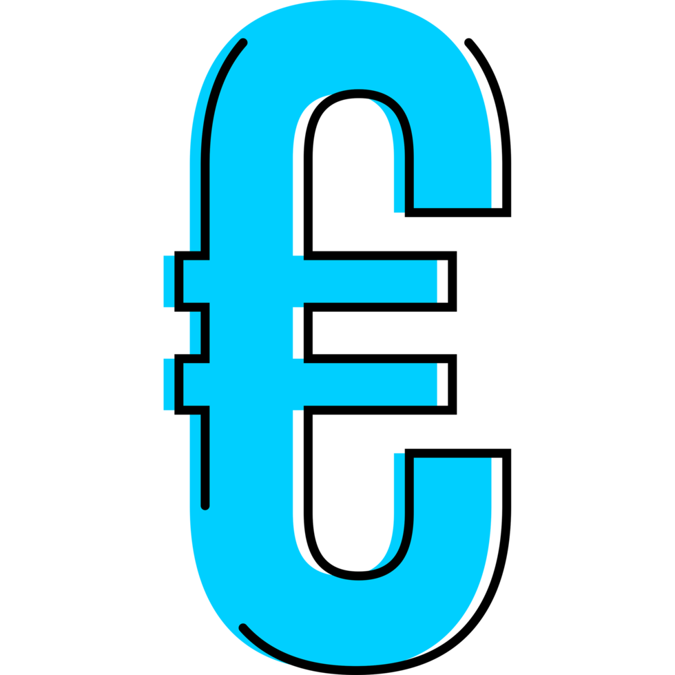 Colorful Euro Currency, Money Sign with Offset Stroke png