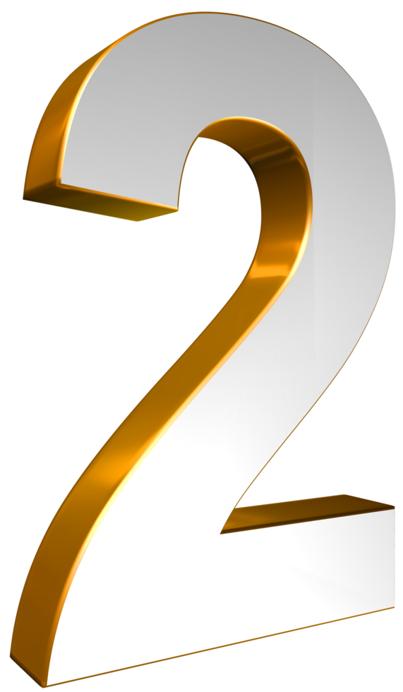 Number Two 3D Render Gold and White Text. png