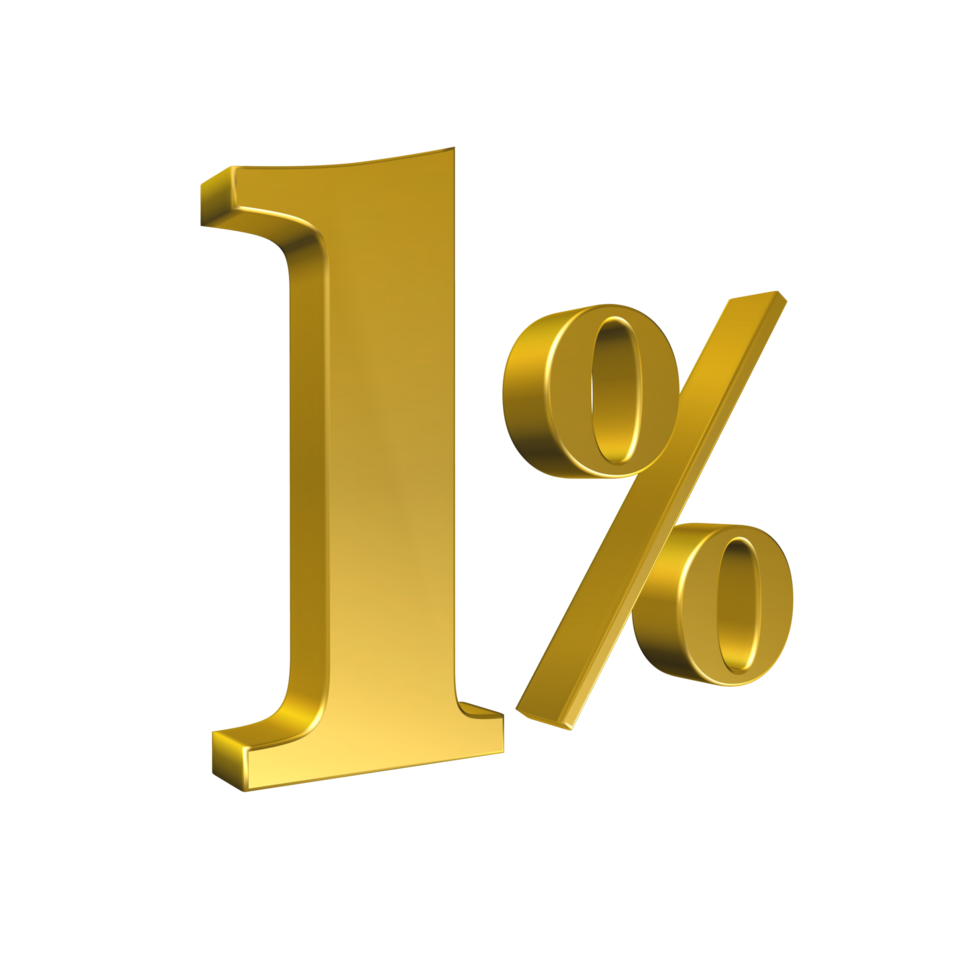 1 Percent Gold Number One 3D Rendering png