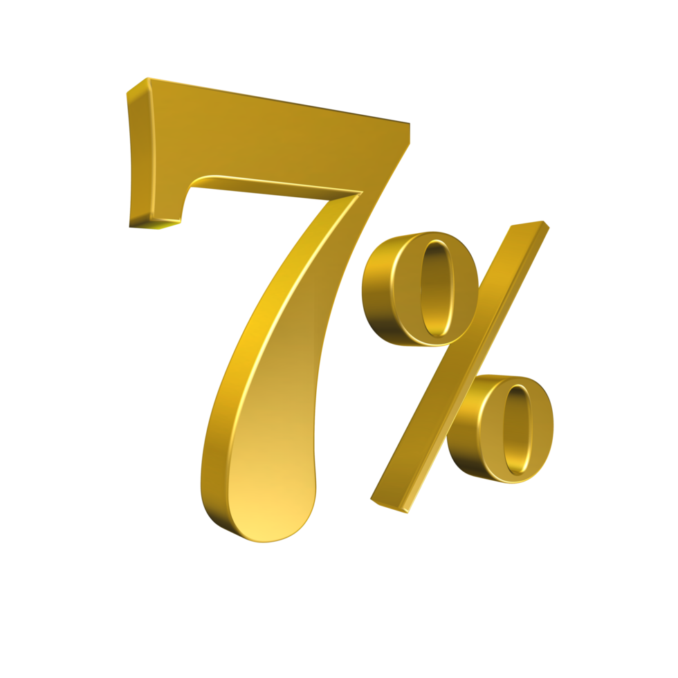 7 Percent Gold Number Seven 3D Rendering png