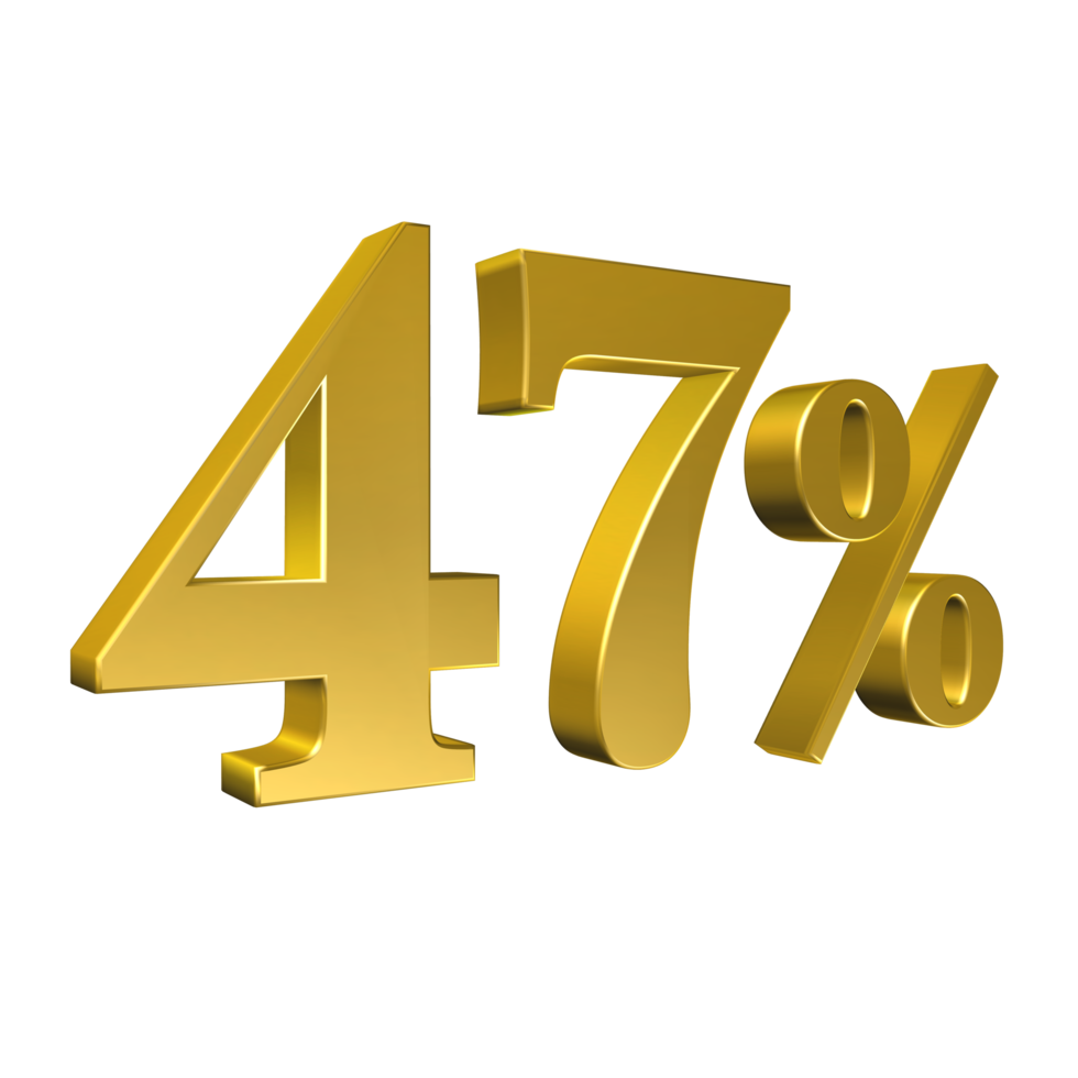 47 per cento oro numero quarantasette rendering 3d png