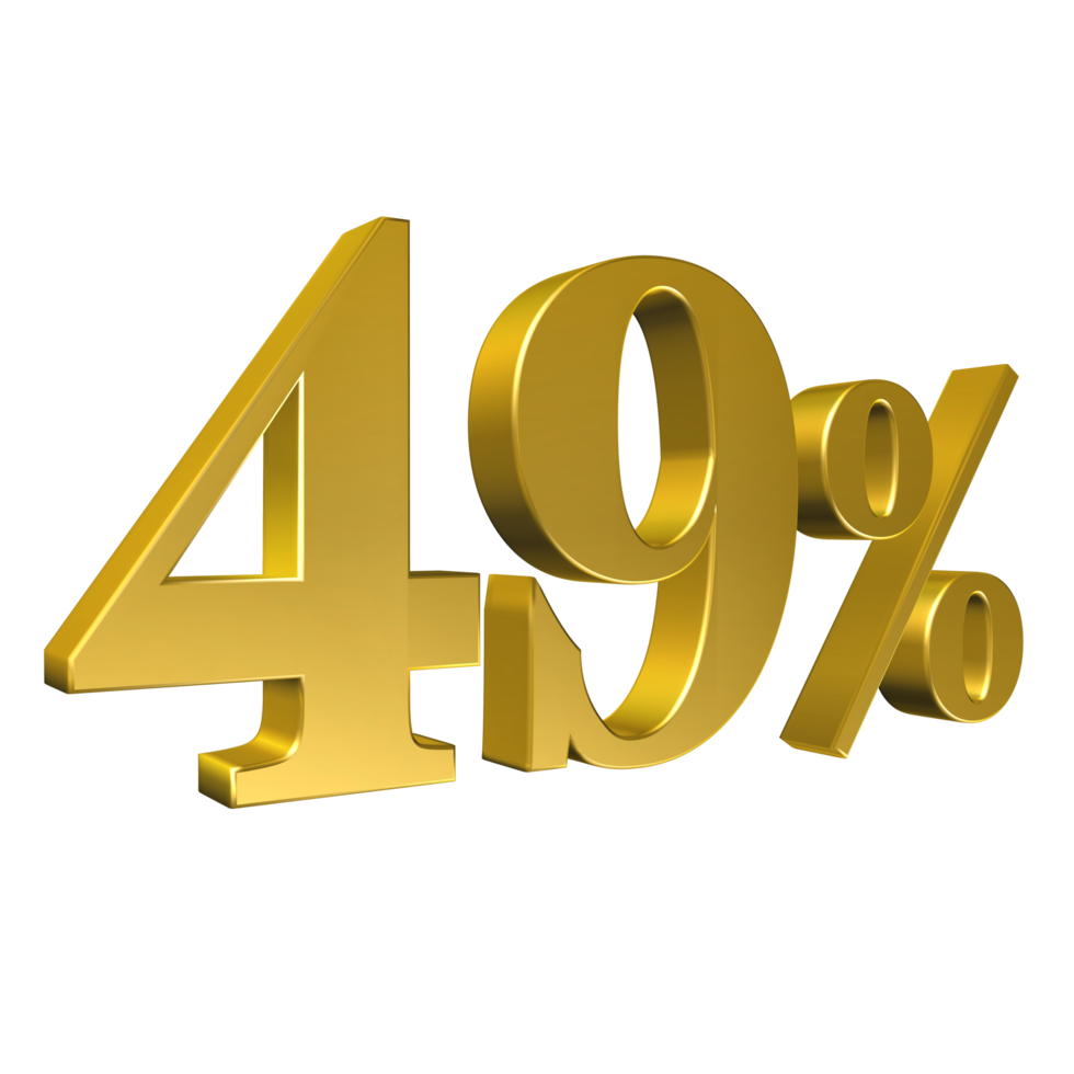 49 Percent Gold Number Forty Nine 3D Rendering png