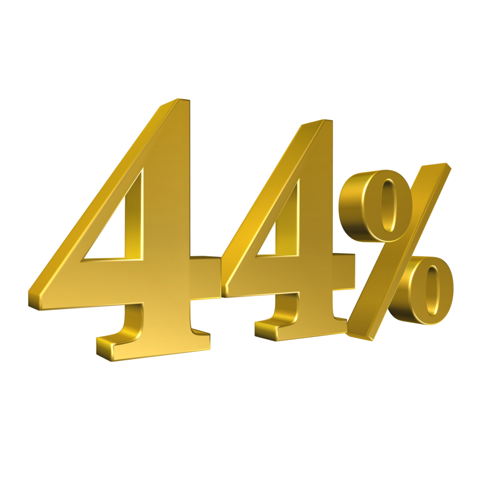 44 Percent Gold Number Forty Four 3D Rendering png