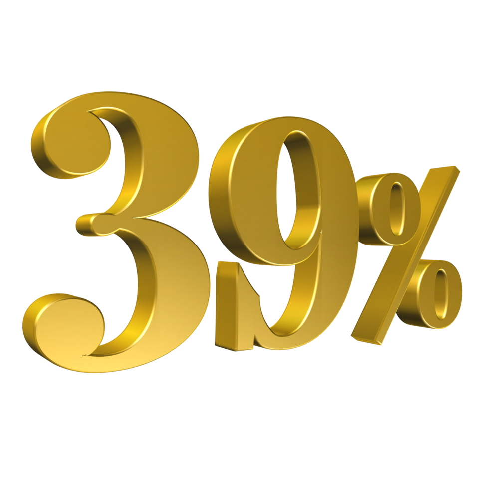 39 Percent Gold Number Thirty Nine 3D Rendering png