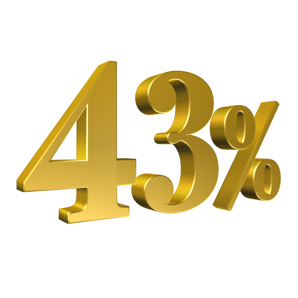 43 Percent Gold Number Forty Three 3D Rendering png