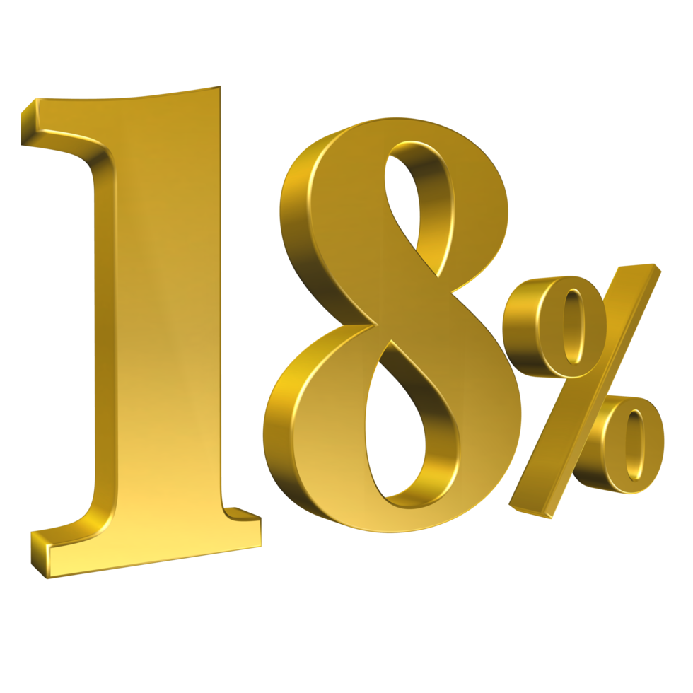 18 Percent Gold Number Eighteen 3D Rendering png