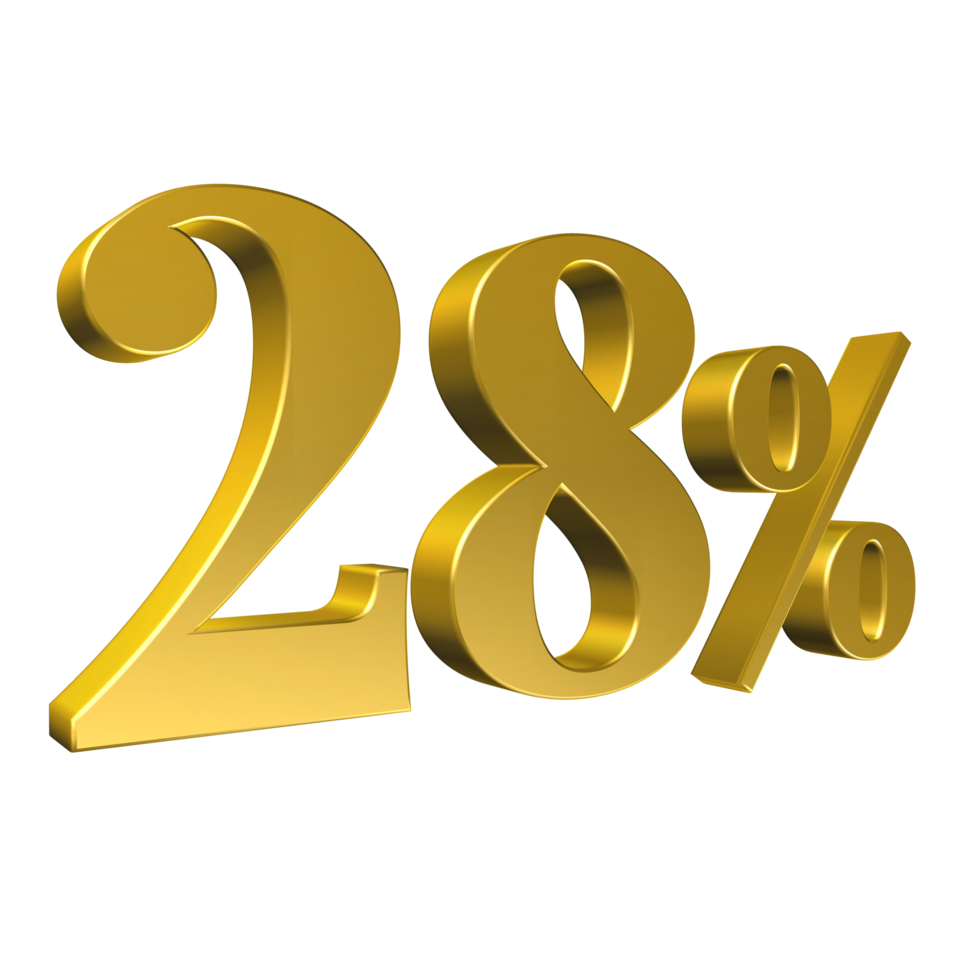 28 Percent Gold Number Twenty Eight 3D Rendering png