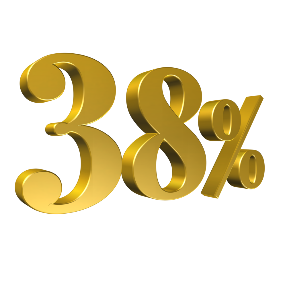 38 Percent Gold Number Thirty Eight 3D Rendering png