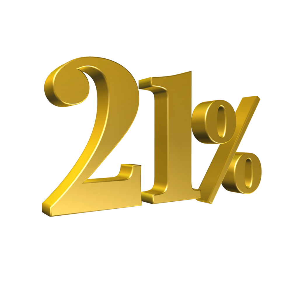 21 Percent Gold Number Twenty One 3D Rendering png