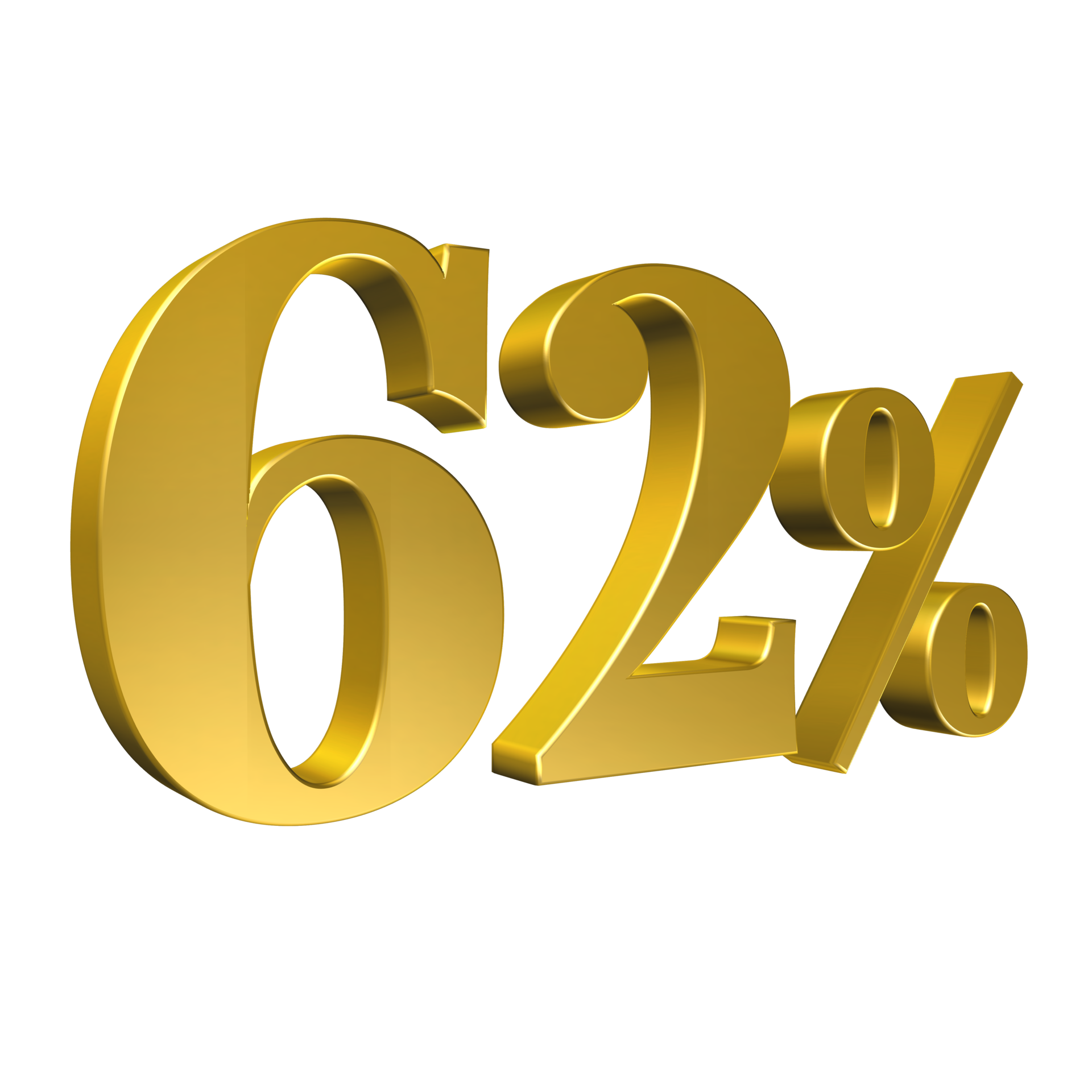 Free 62 Percent Gold Number Sixty Two 3D Rendering 8506434 PNG with
