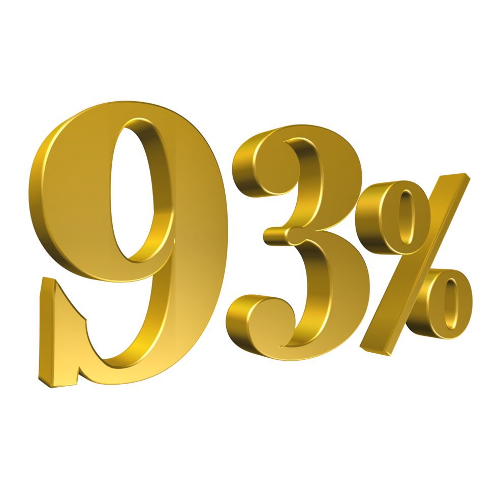 93 Percent Gold Number Ninety Three 3D Rendering png