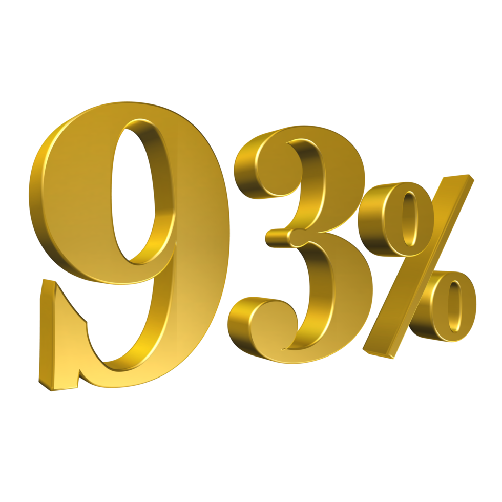 93 per cento oro numero novantatre rendering 3d png