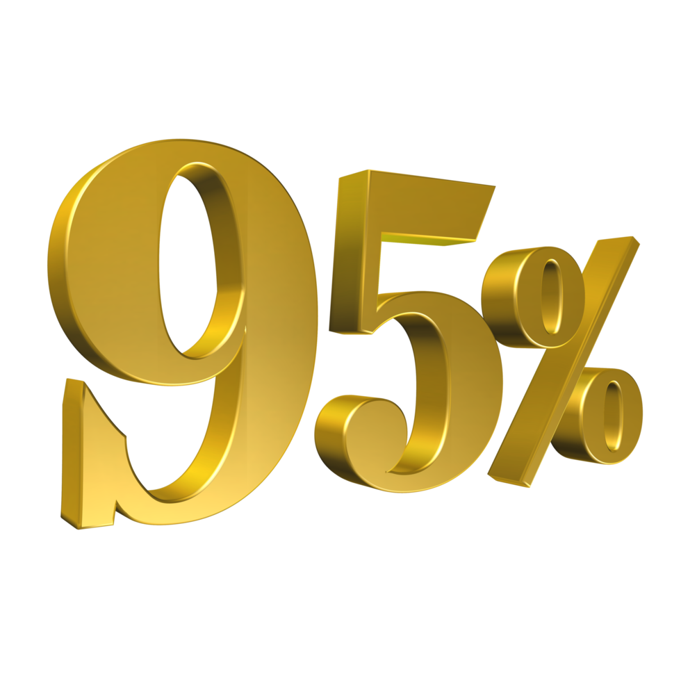 95 Percent Gold Number Ninety Five 3D Rendering png