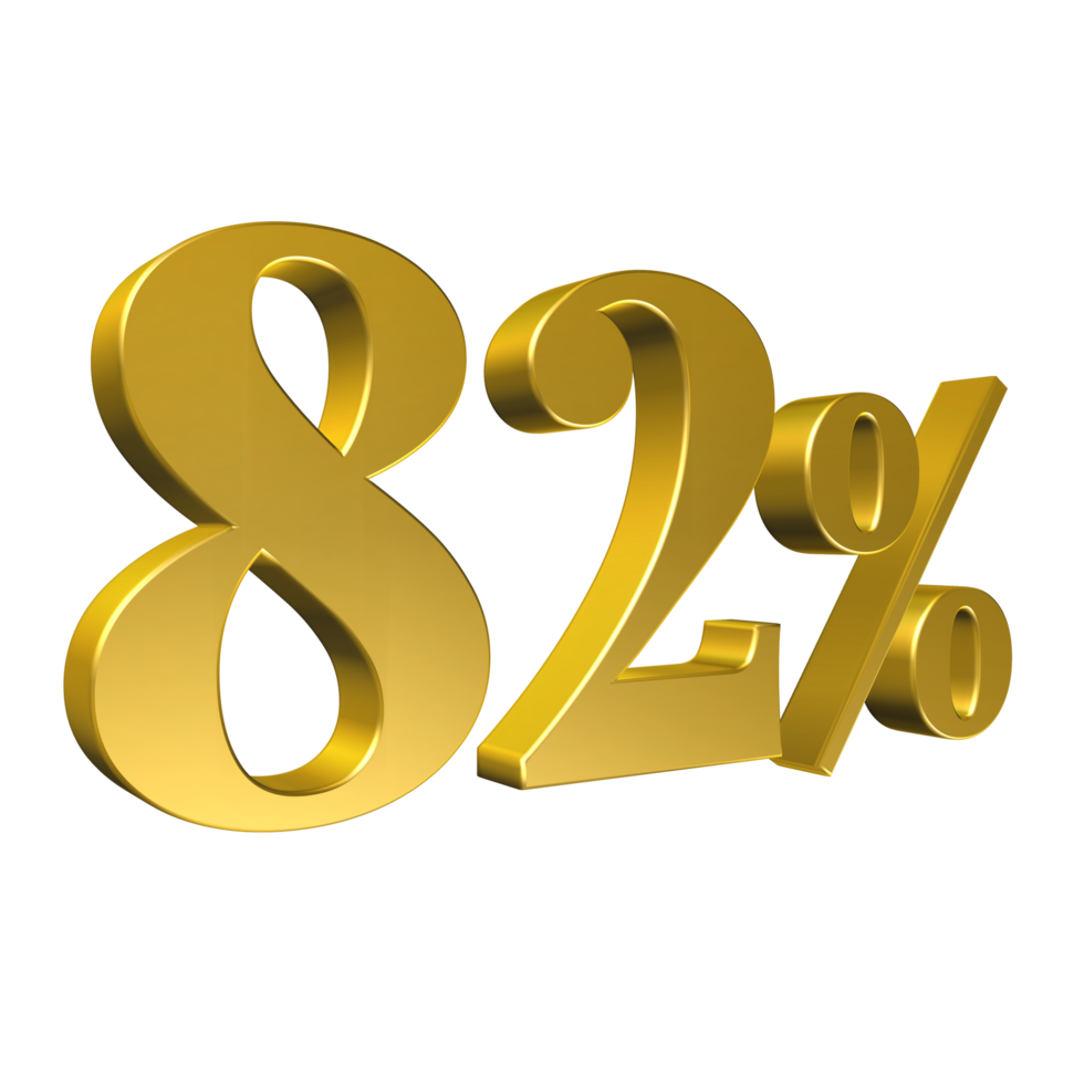 82 Percent Gold Number Eighty Two 3D Rendering png