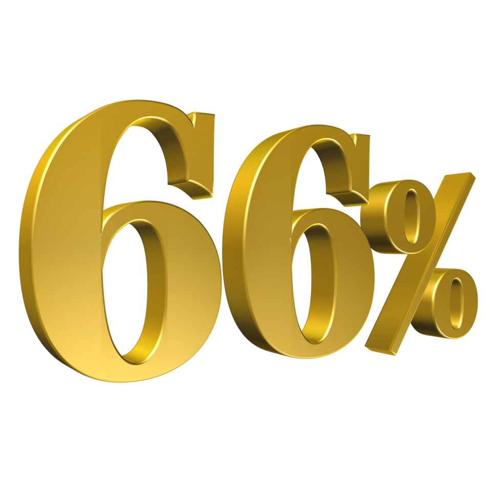 66 Percent Gold Number Sixty Six 3D Rendering png