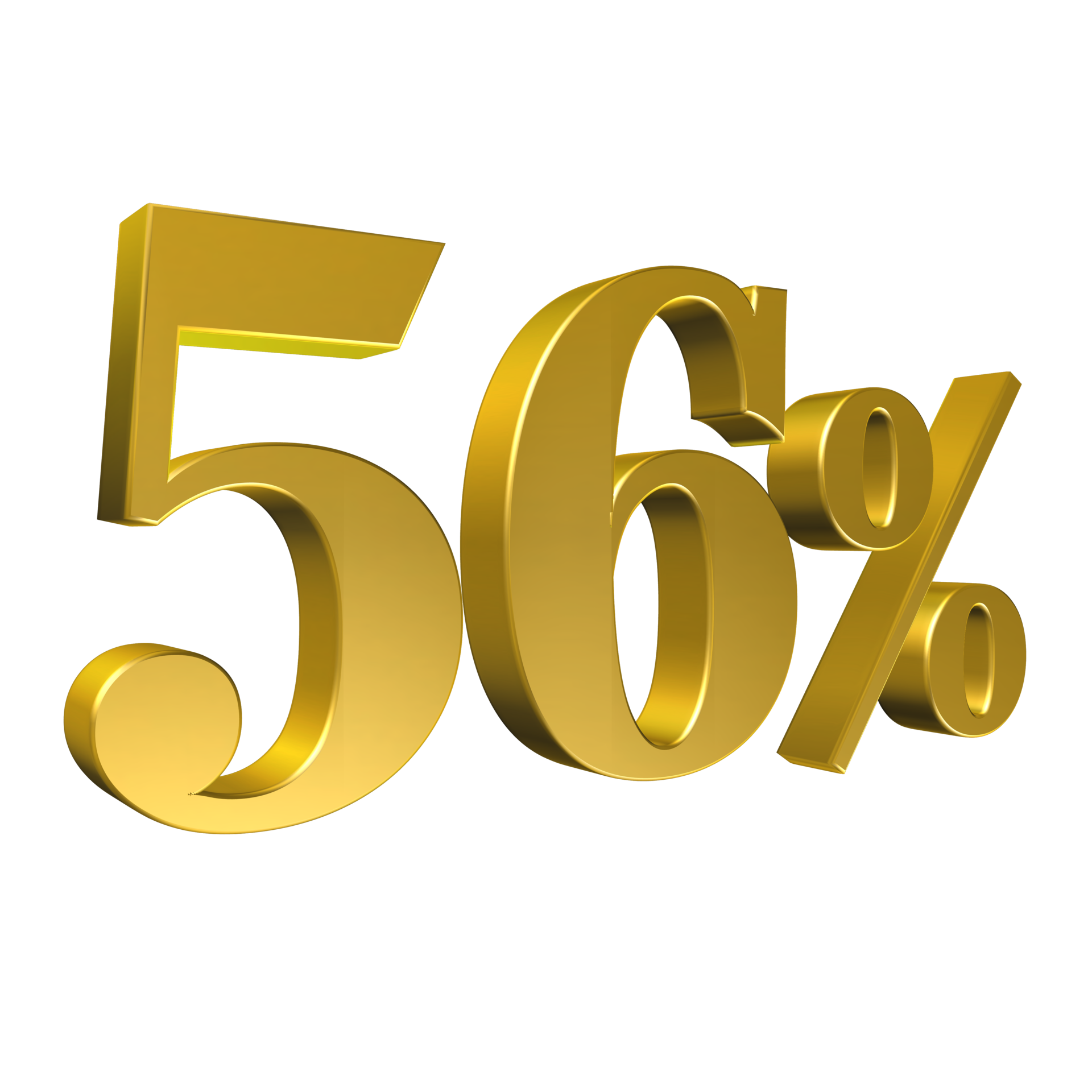 56 Percent Gold Number Fifty Six 3D Rendering 8506448 PNG