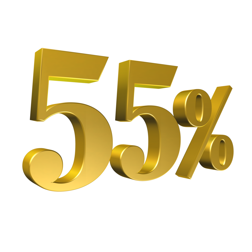 5 Percent Gold Number Fifty Five 3D Rendering png