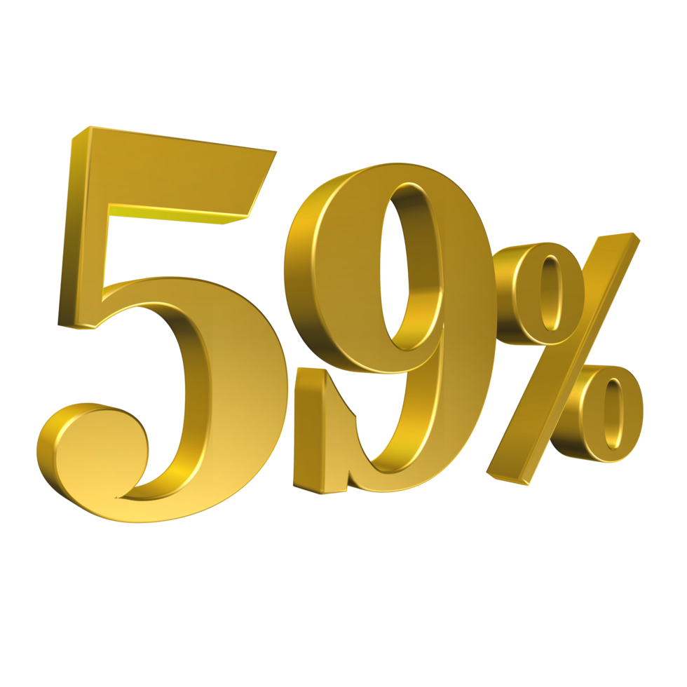 59 Percent Gold Number Fifty Nine 3D Rendering png