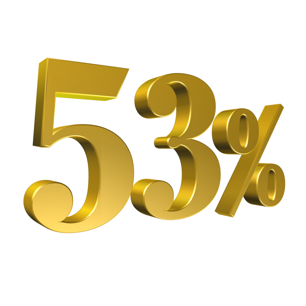 53 Percent Gold Number Fifty Three 3D Rendering png