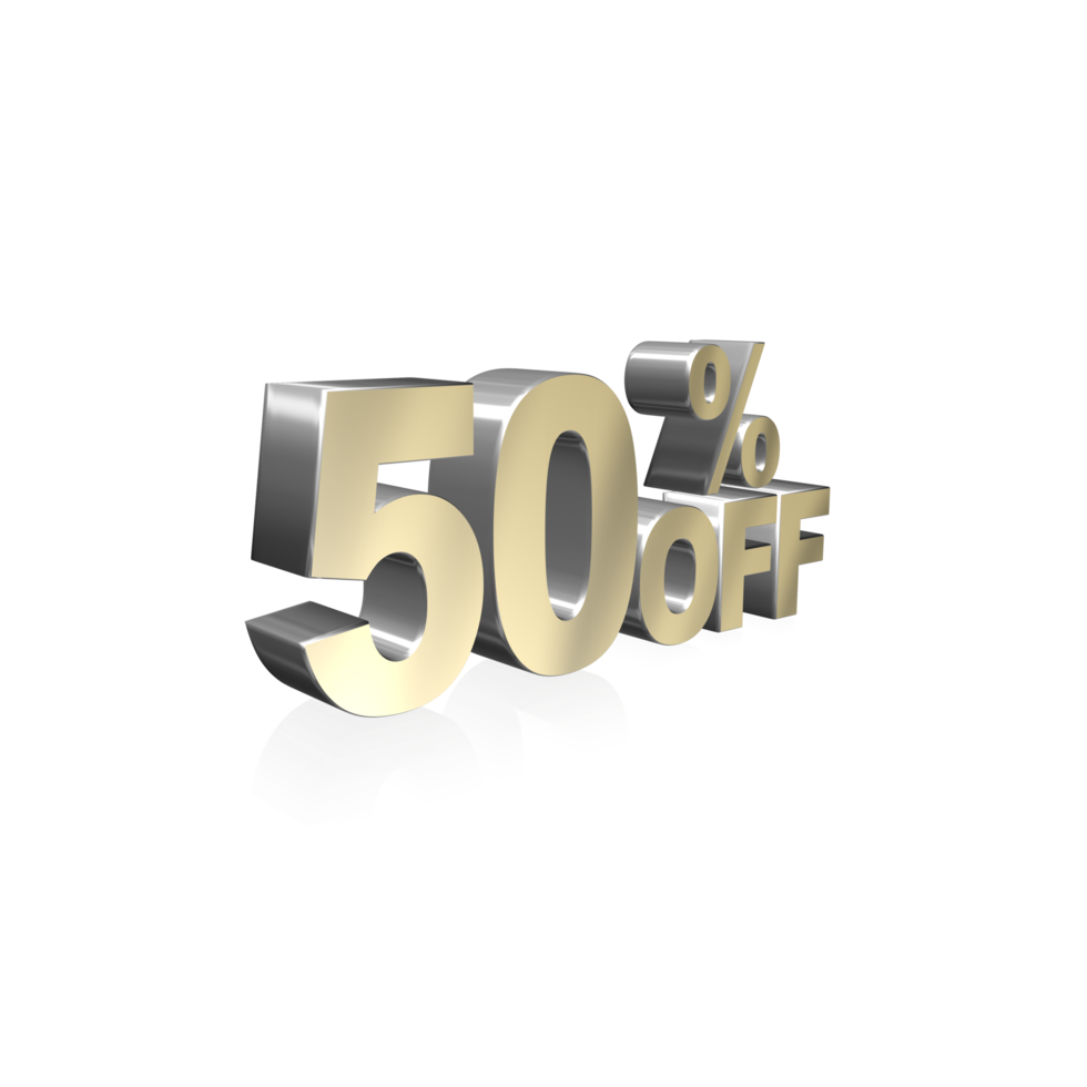 50 Percent Off. Shiny Metallic 3D Business Text Illustration png