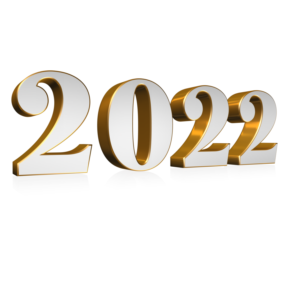 año 2022 3d texto blanco y dorado png