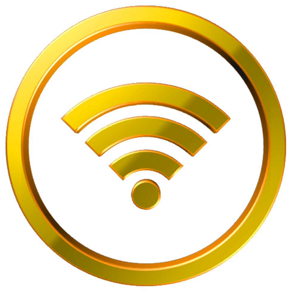 wifi, drahtlose internetverbindung gold symbol 3d illustration. png