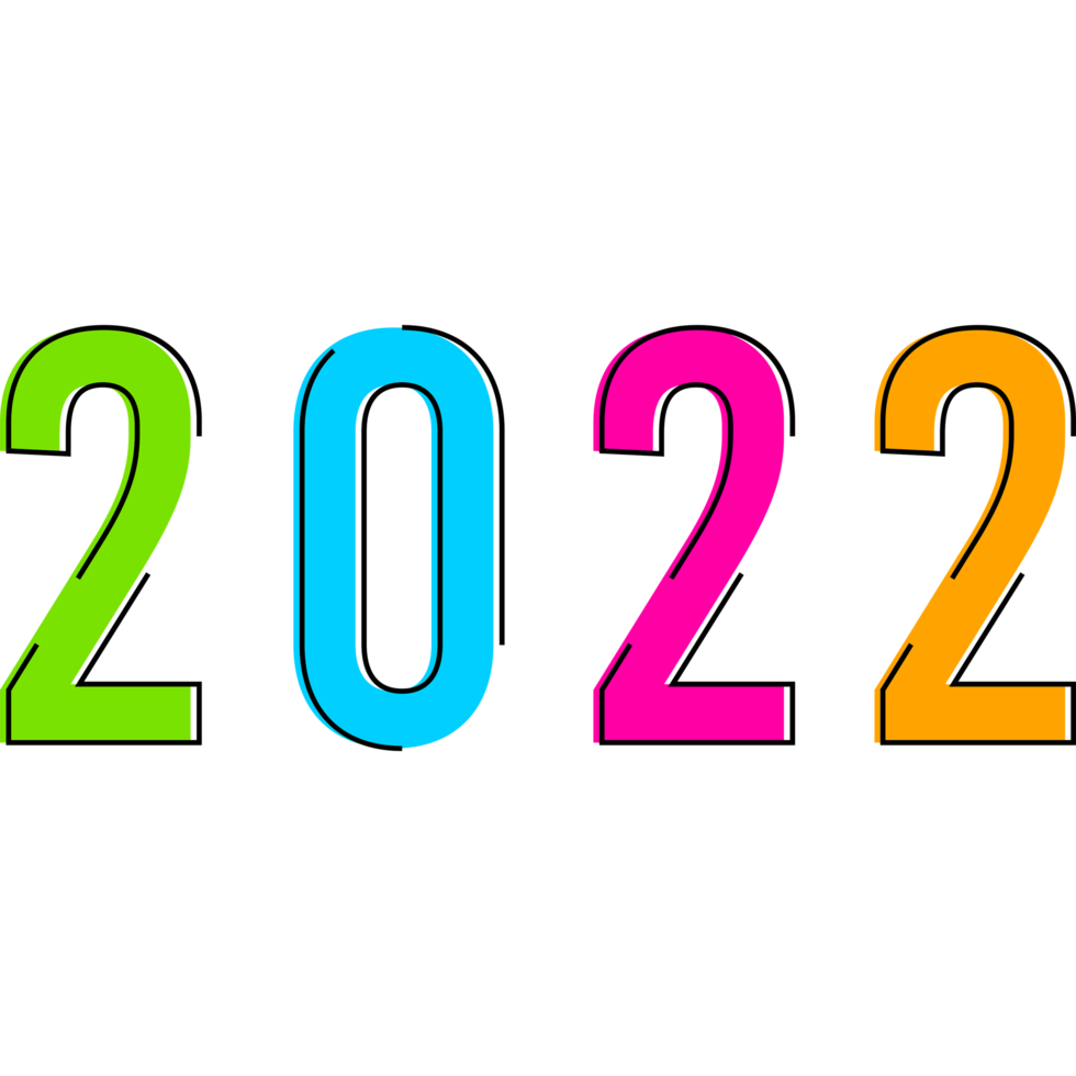 texto colorido del año 2022 con trazo de contorno compensado png