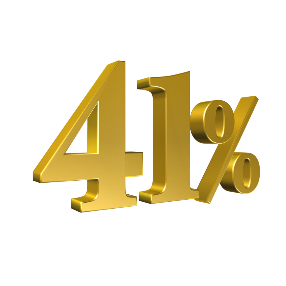 41 Percent Gold Number Forty One 3D Rendering png