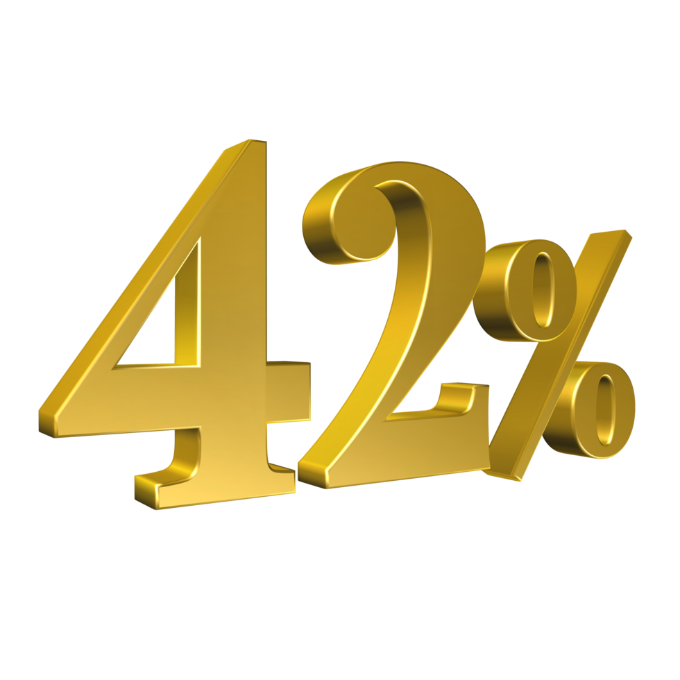 42 Percent Gold Number Forty Two 3D Rendering png