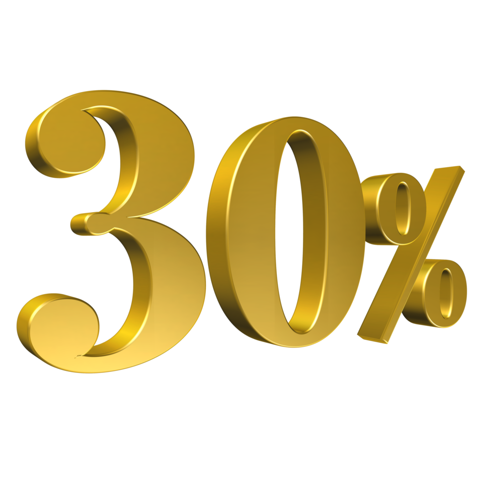 30 Percent Gold Number Thirty Five 3D Rendering png