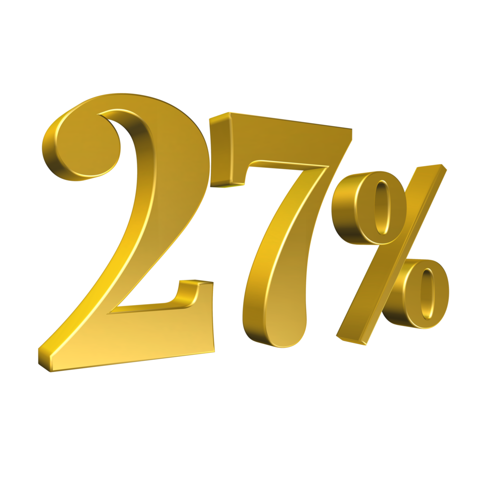 27 Percent Gold Number Twenty Seven 3D Rendering png