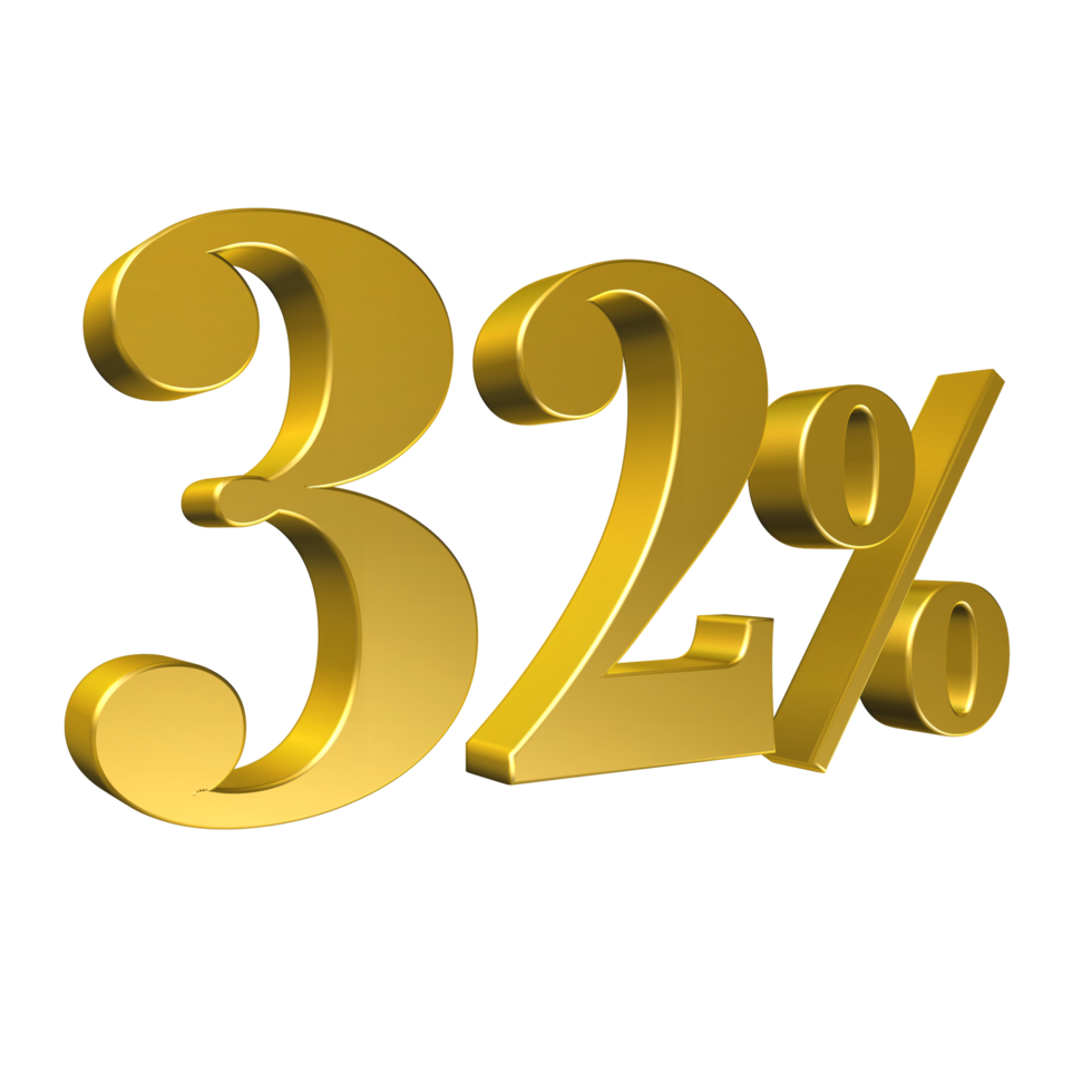 32 Percent Gold Number Thirty Two 3D Rendering png